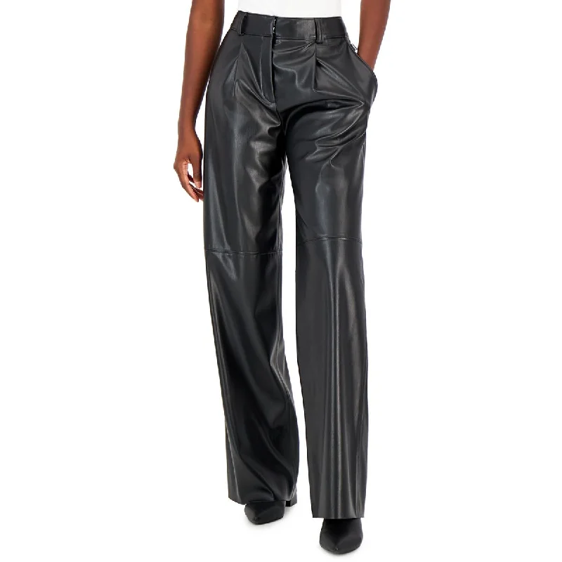 Special Promotion Womens High-Rise Faux Leather Trouser Pants