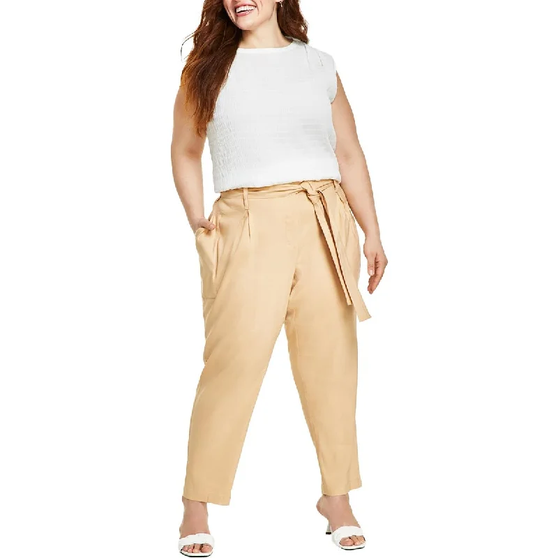 Online Exclusive Plus Womens Deep Pocket Linen Cropped Pants