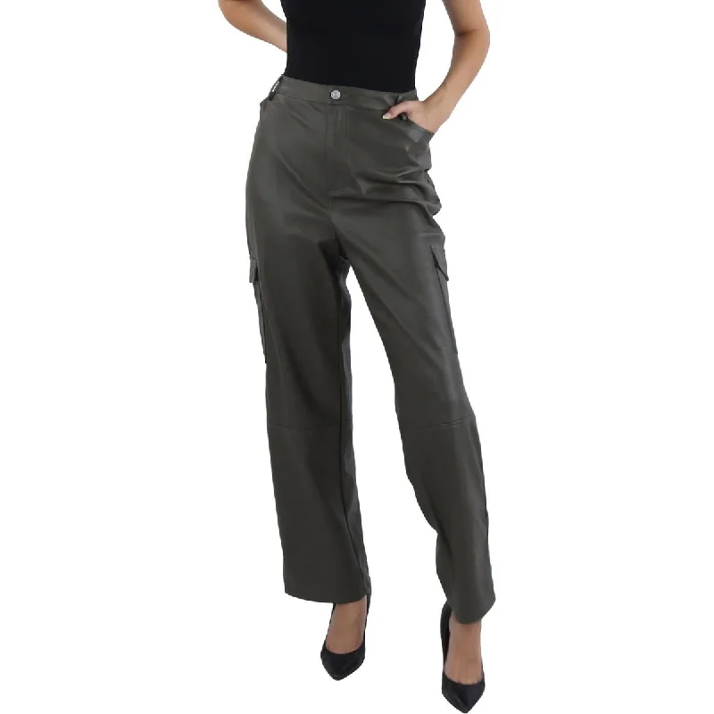 Now or Never Womens Faux Leather High Rise Cargo Pants