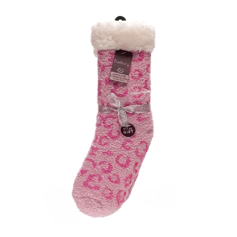 Today’s Special Foxbury Womens Cosy Lounge Socks Pair Animal Print Sherpa Trim