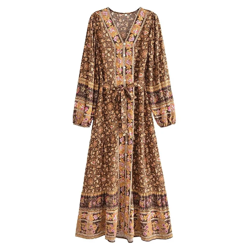 Massive Deals Alasia Boho Maxi Dress - Brown