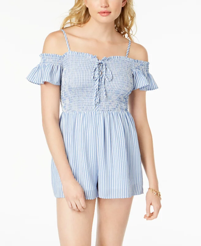 Warehouse Sale Almost Famous Juniors Smocked Cold Shoulder Romper