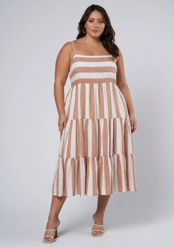 Don't Wait Ash Stripe Linen Midi Dress