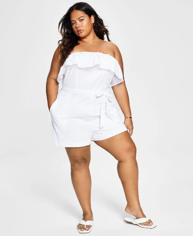 Weekend Flash Sale Bar III Trendy Plus Size Strapless Eyelet Romper