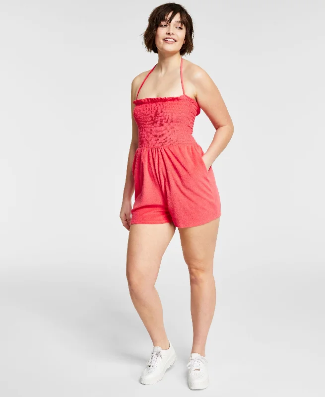 Special Buy Bar III Womens Tie Neck Terry Cloth Romper