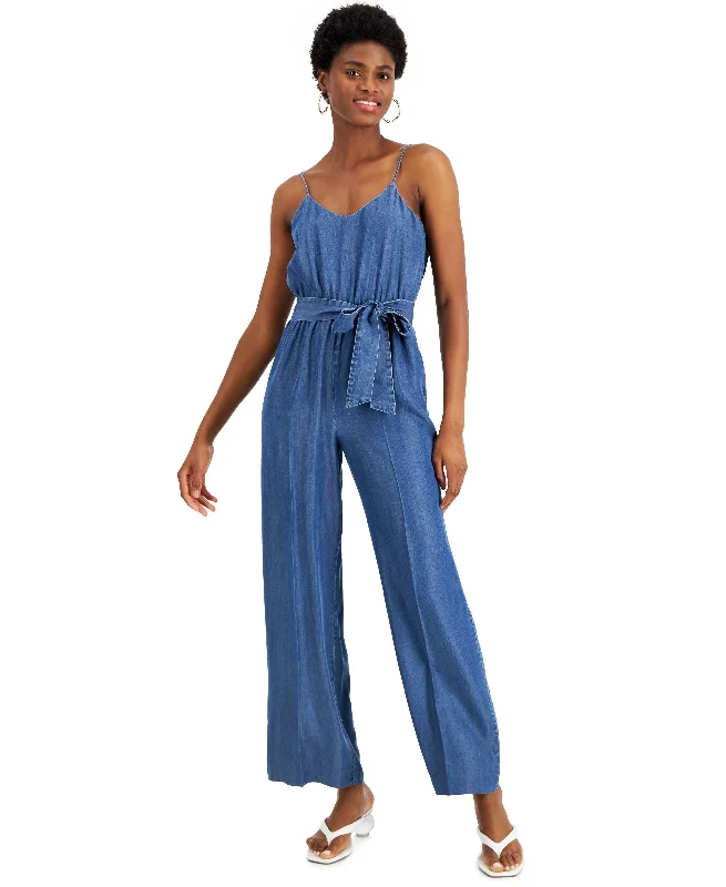 Midnight Madness Bar III Womens V Neck Belted Jumpsuit