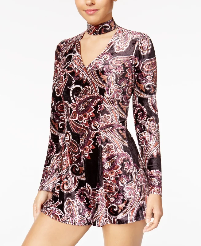 Daily Specials Be Bop Juniors Printed Cotton Velvet Choker Romper