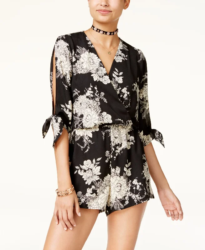 Special Price Be Bop Juniors Printed Lace Trim Split Sleeve Romper