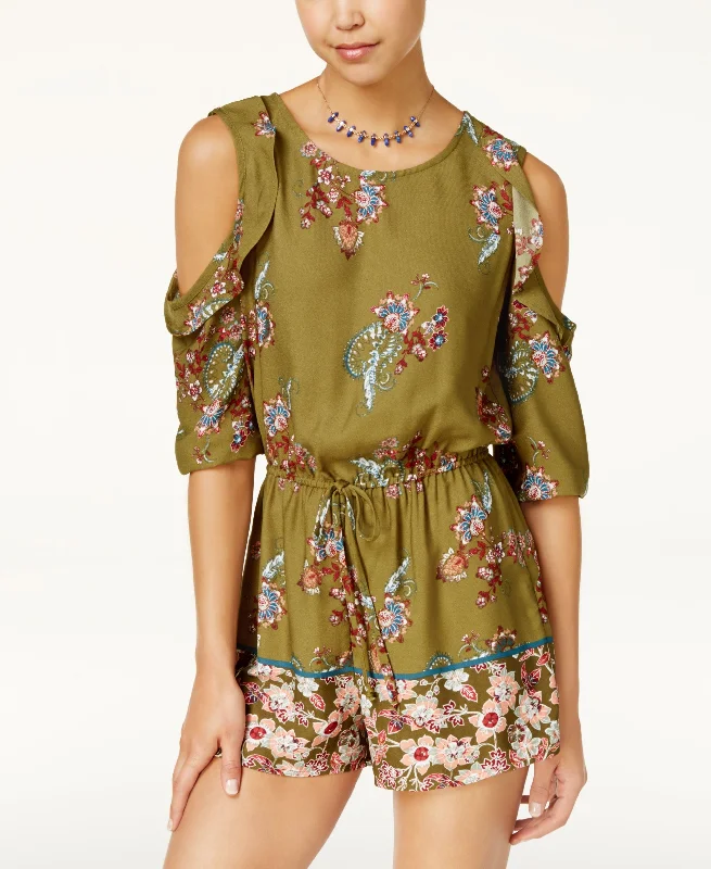 Last Chance Be Bop Juniors Printed Ruffle Cold Shoulder Romper