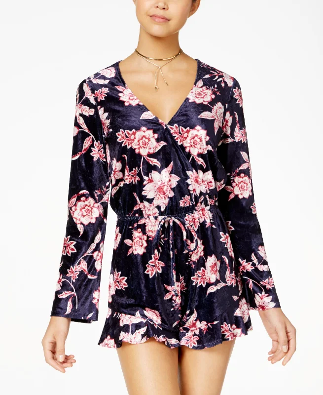 Price Slash Juniors' Velvet Floral-Print Romper