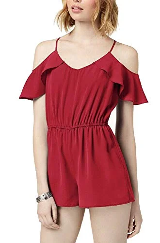 Customer Appreciation Sale Bebop Juniors' Flutter Cold Shoulder Sleeve Romper Jumpsuit
