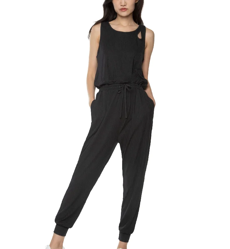 New Deals Black Tape Cutout Jogger Jumpsuit