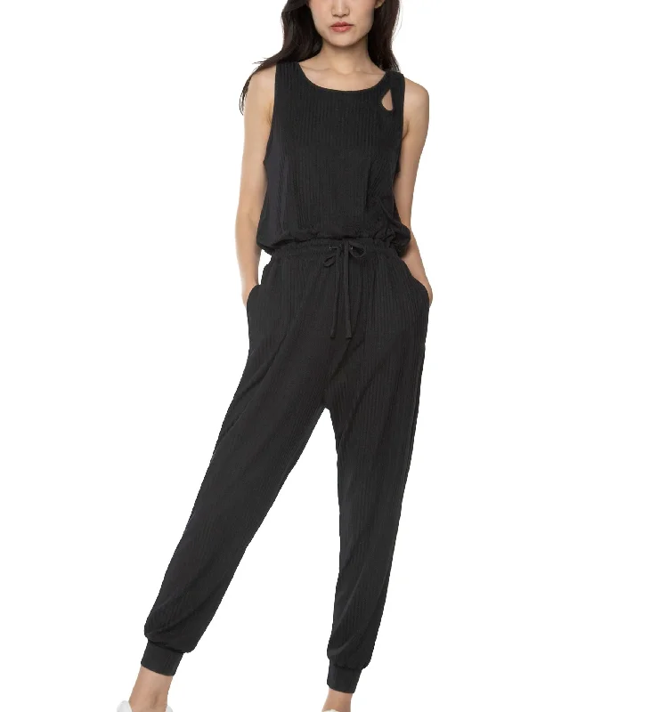 Price Cut Black Tape Petite Rib Knit Cutout Jumpsuit