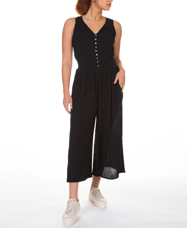 Price Slash Black Tape Smocked-Waist Culotte Jumpsuit