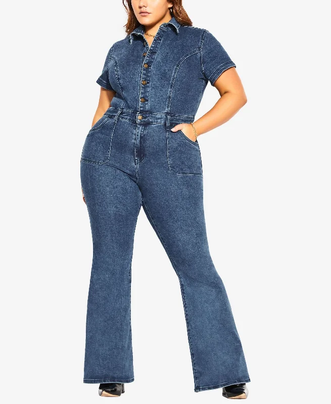 Savings Event City Chic Trendy Plus Size Denim Flare Jumpsuit
