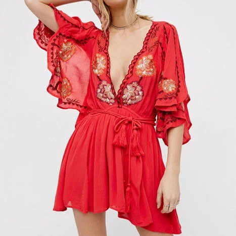 Special Offer Coral Embroidered Mini Dress