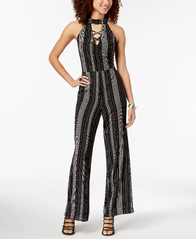 Can't Miss Crystal Doll Juniors Striped Crisscross Jumpsuit