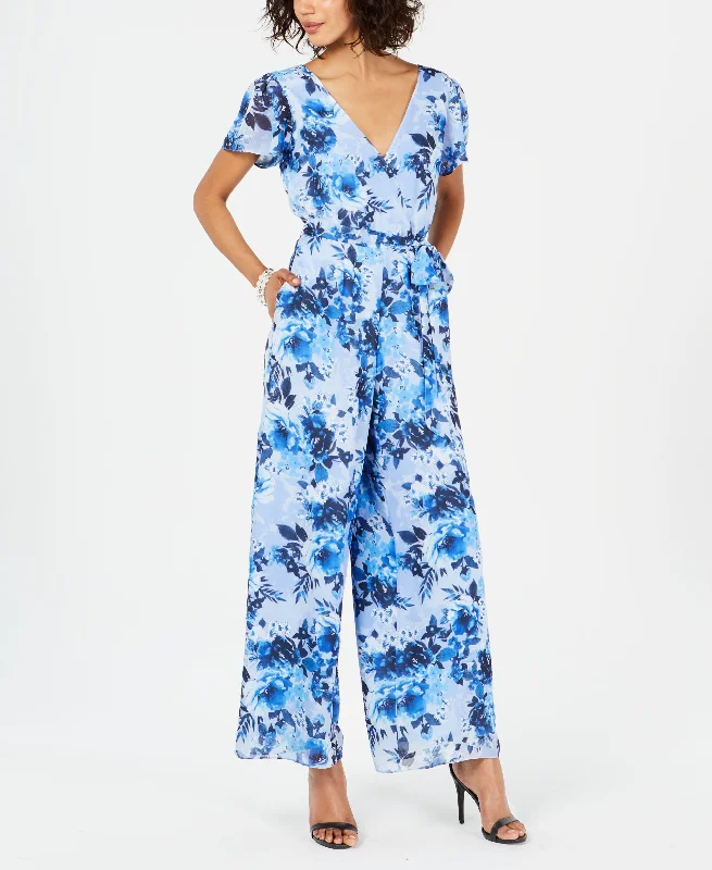 Exclusive Savings Donna Ricco Floral Print Tie Waist Jumpsuit