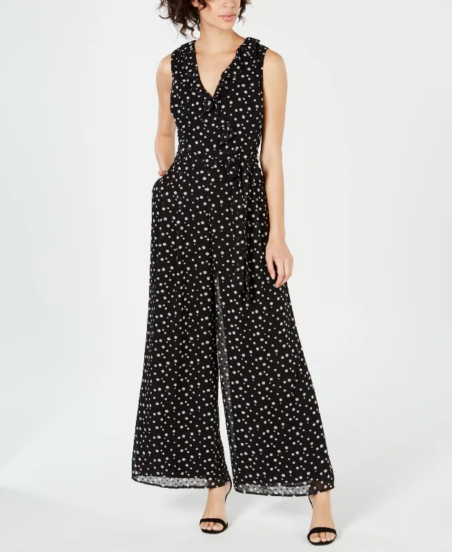Massive Deals Donna Ricco Polka Dot Ruffled Jumpsuit