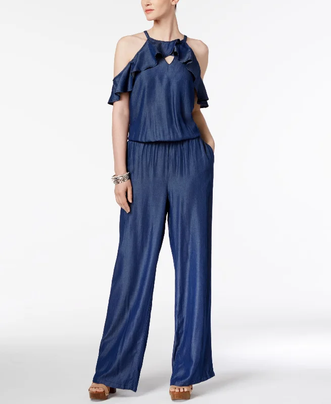 Super Bargain INC International Concepts Petite Ruffled Cold Shoulder Jumpsuit