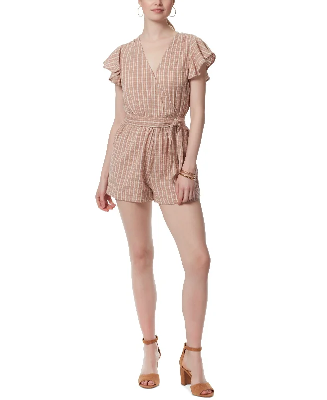 Huge Discounts Jessica Simpson Womens Ilona Printed Flutter Sleeve Tie Waist Romper