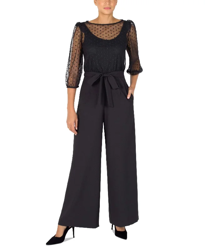 Instant Discount Julia Jordan Mesh Top Belted Jumpsuit