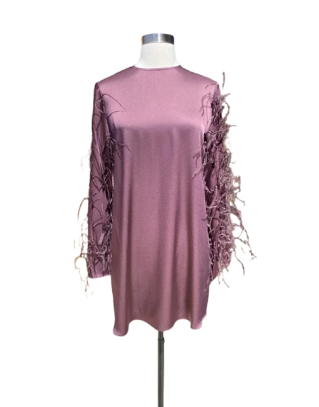 Quick Sale Satin Shift Dress With Feathers