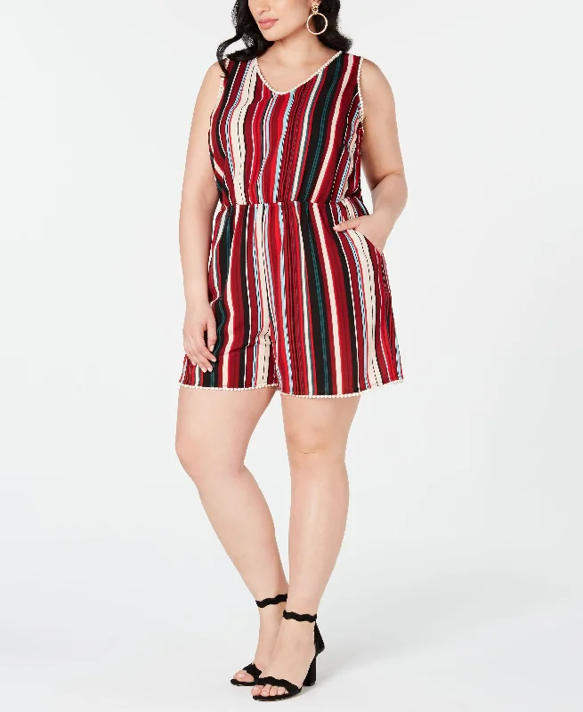 Unmissable Offer Love Squared Trendy Plus Size Striped V Back Romper