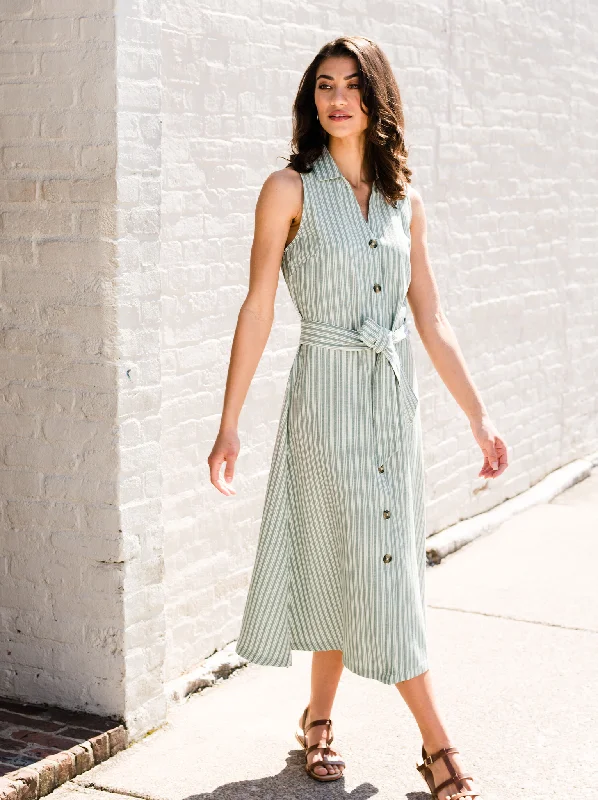 Overstock Maddison Button-Front Sleeveless Midi Dress