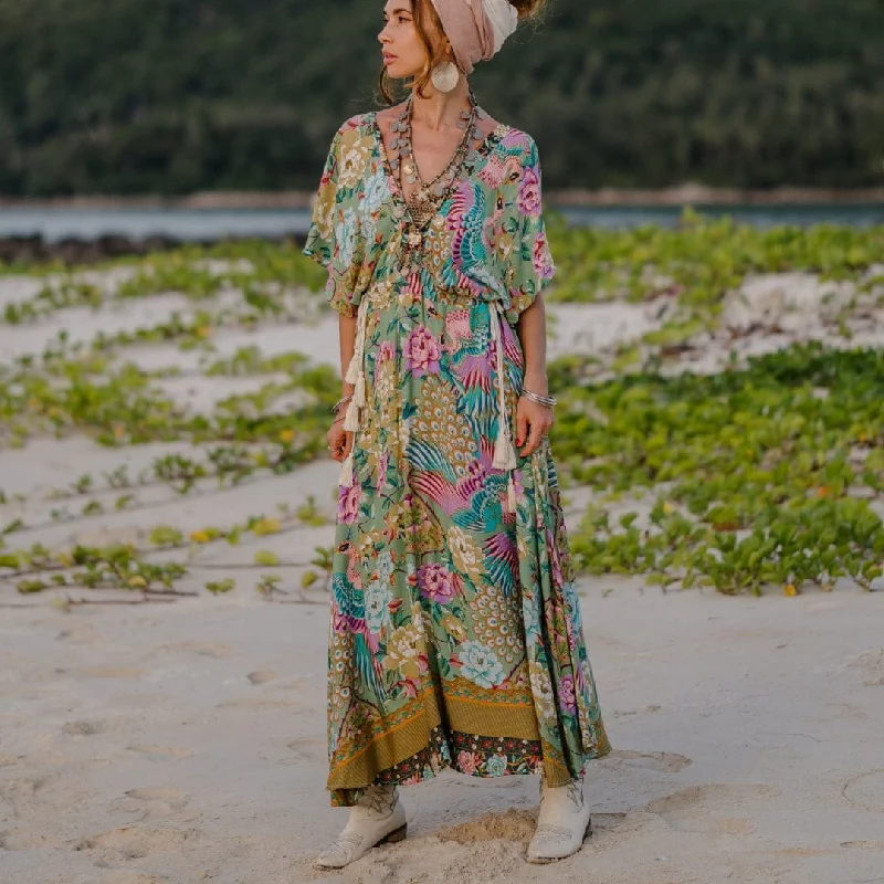 Shop and Save Mali Peacock Floral Maxi Dress