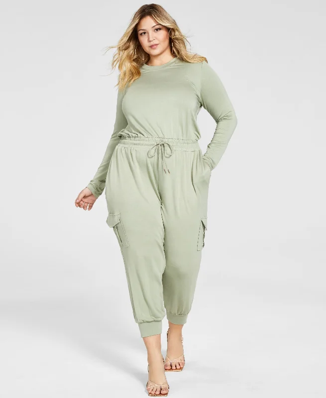 Discount Deals Nina Parker Trendy Plus Size French Terry Jumpsuit