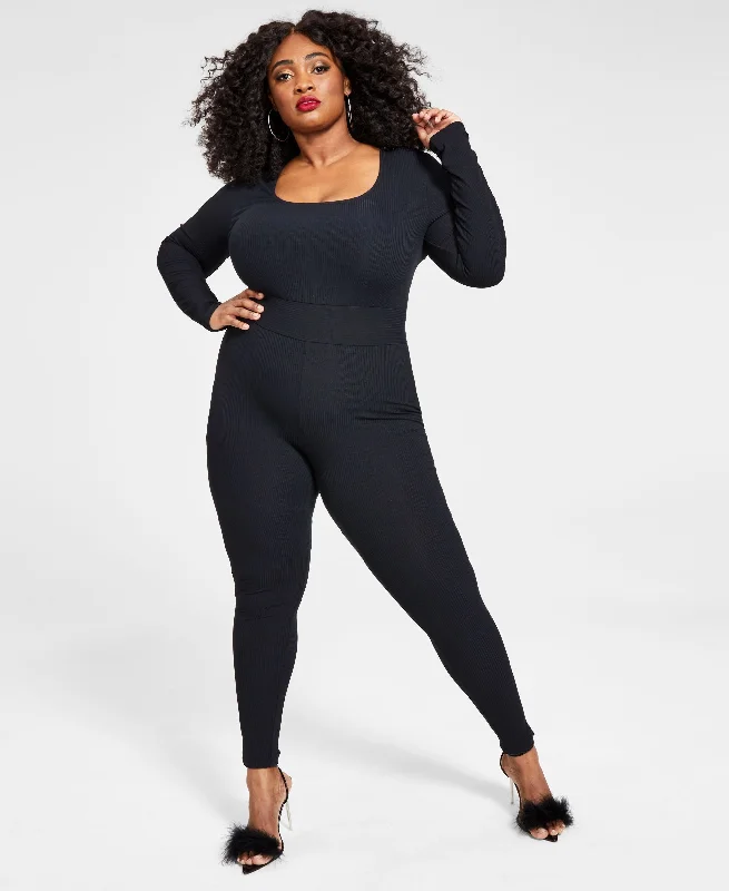 Season Finale Sale Nina Parker Trendy Plus Size Ribbed Jumpsuit