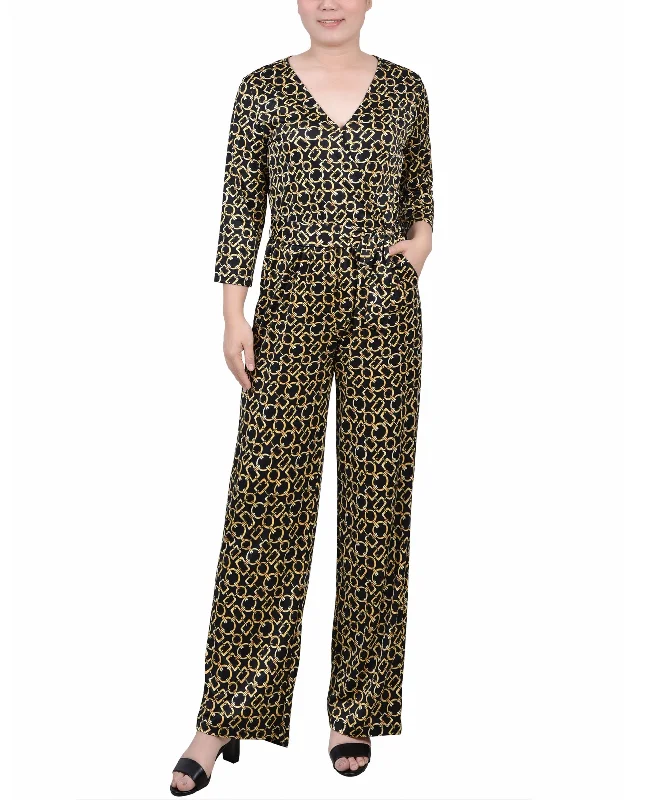 Crazy Deals NY Collection Petite 3/4 Sleeve Belted Jumpsuit