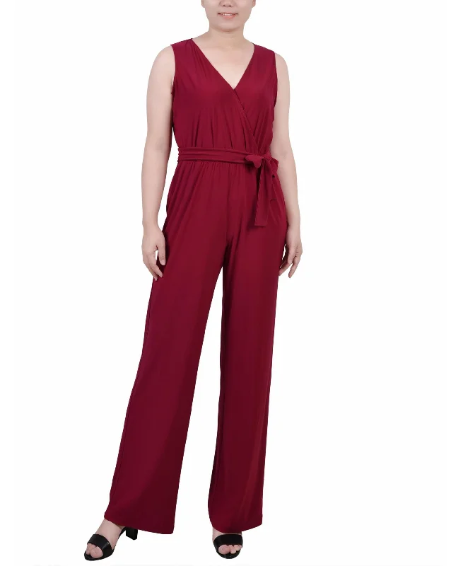 Daily Deals Petite Sleeveless Belted Jumpsuit