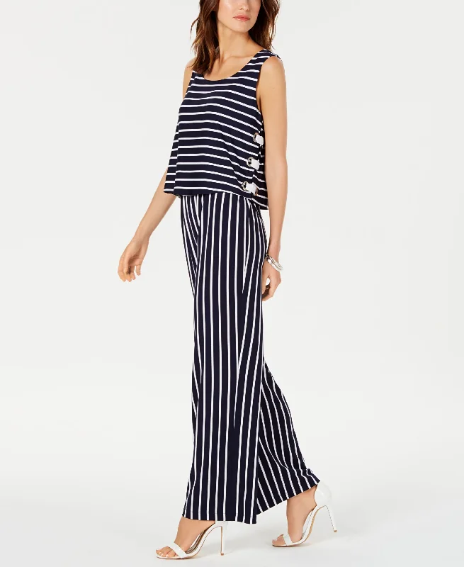 Super Sale NY Collection Petite Striped Lace Up Jumpsuit