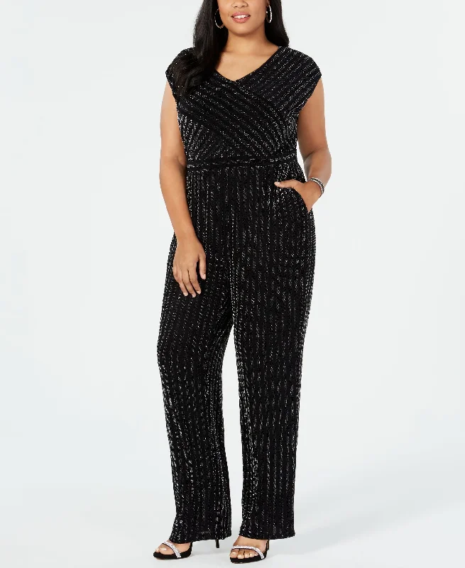 Instant Savings NY Collection Plus Petite Plus Size V Neck Jumpsuit