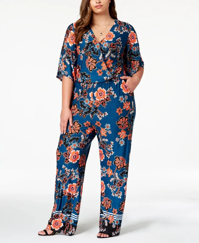 Take Advantage NY Collection Plus Size Printed Kimono Sleeve Jumpsuit