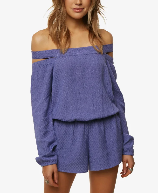 Huge Savings Oneill Juniors Ellsworth Textured Off The Shoulder Romper