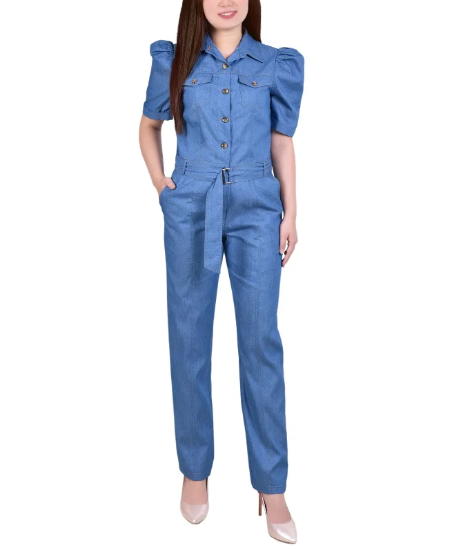 Extra Savings Petite Short Sleeve Belted Jumpsuit