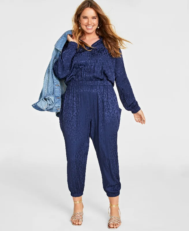 Special Offer Plus Size Animal-Print Jacquard Jumpsuit