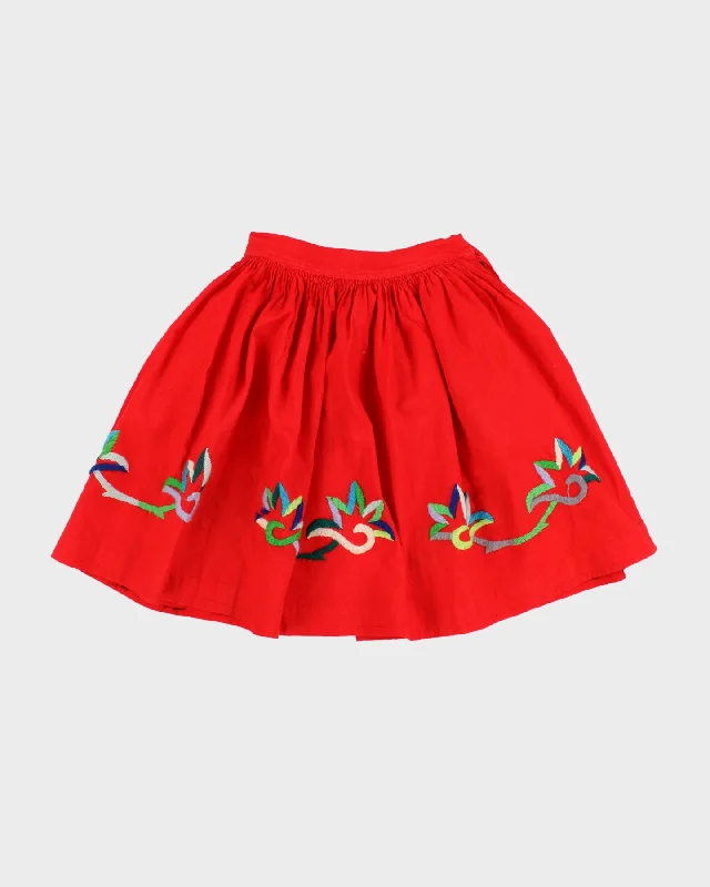 Mega Deal Red Embroidered 1950s Skirt - XS