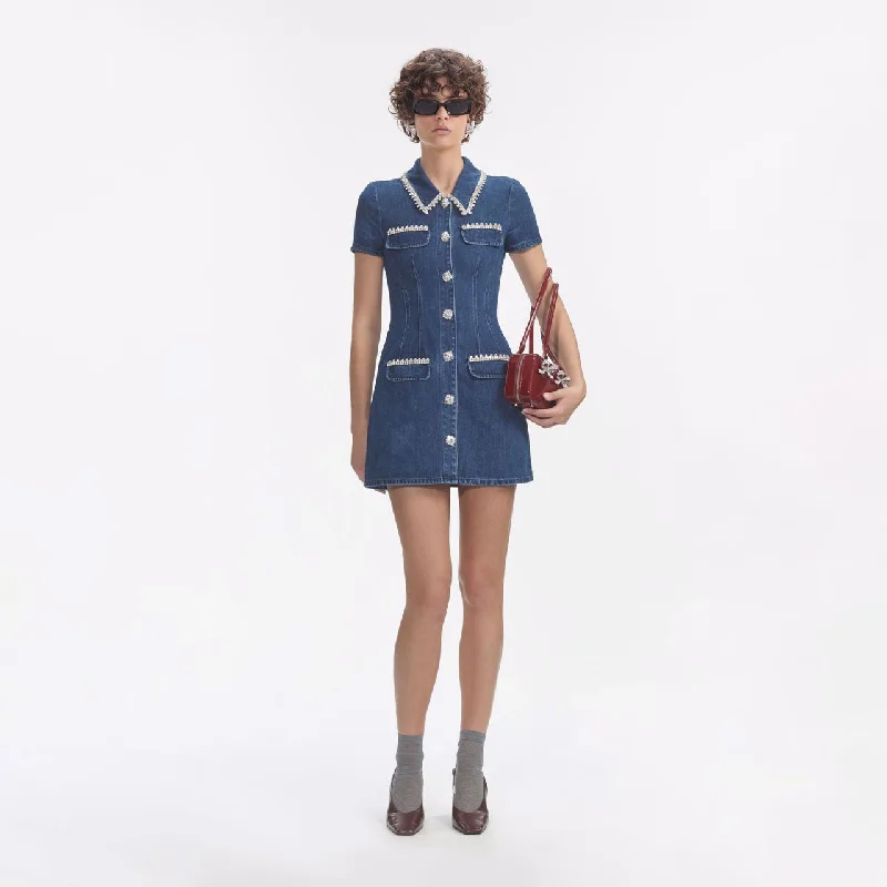 Closeout Denim Collared Mini Dress
