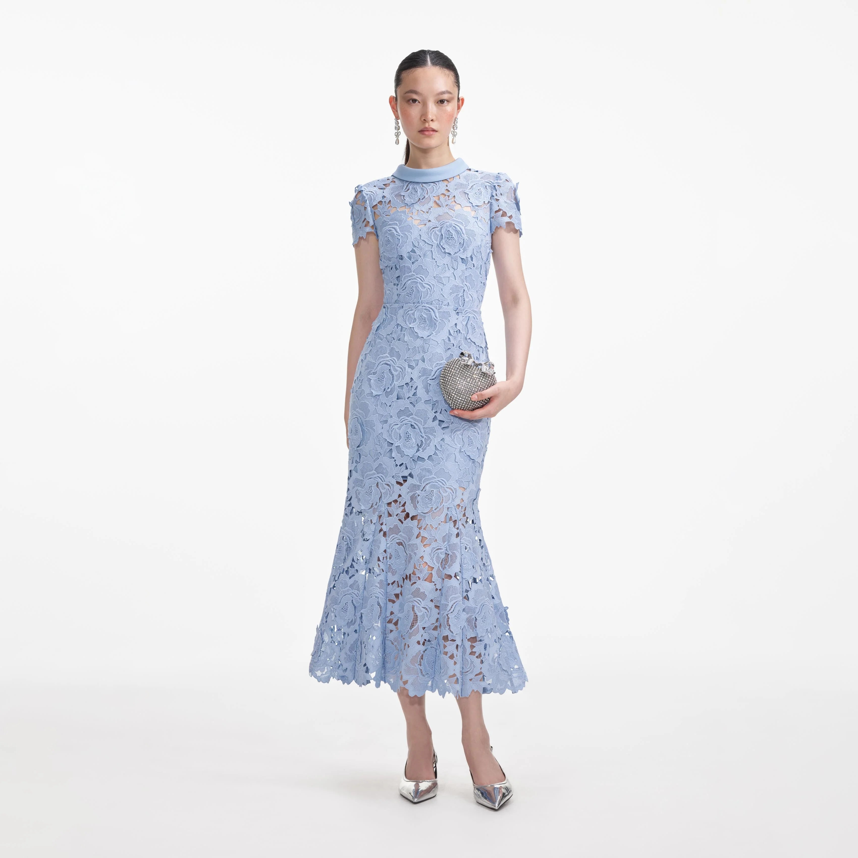 Crazy Deals Lace Contrast Collar Midi Dress