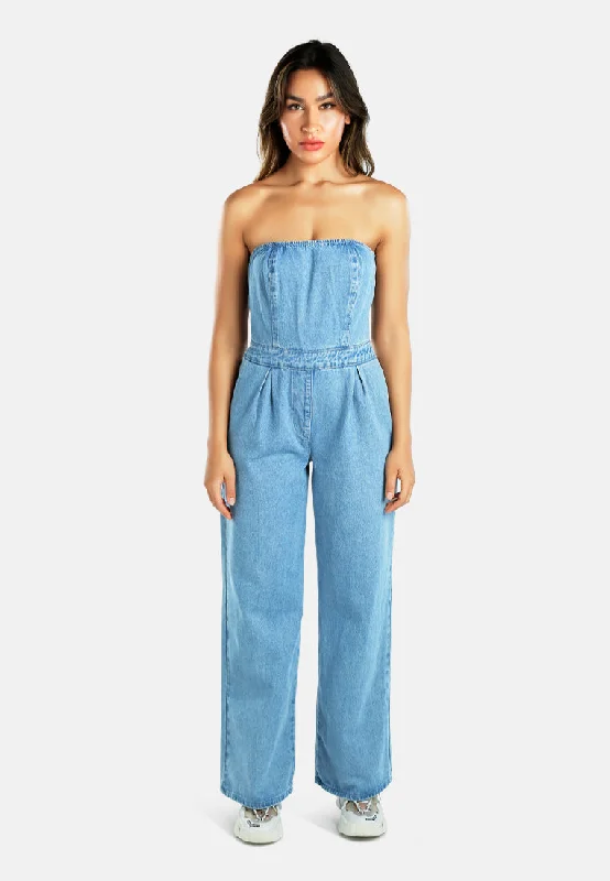 Referral Discount Strapless Back Zipper Denim Jumpsuit