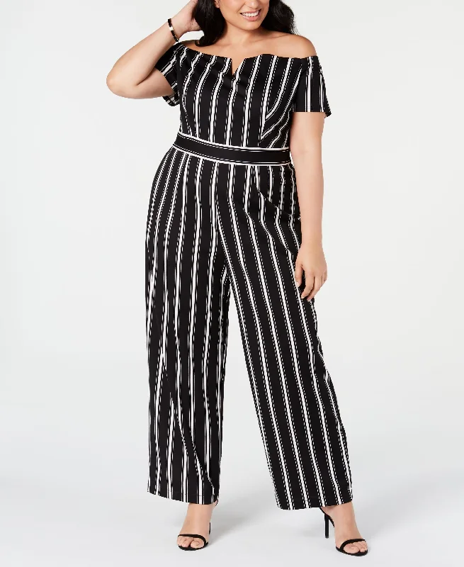 Fantastic Offers Teeze Me Trendy Plus Size Striped Off The Shoulder Jumpsuit