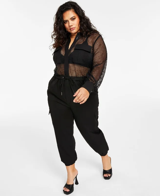 Bargain Prices Trendy Plus Size Mesh-Top Jumpsuit