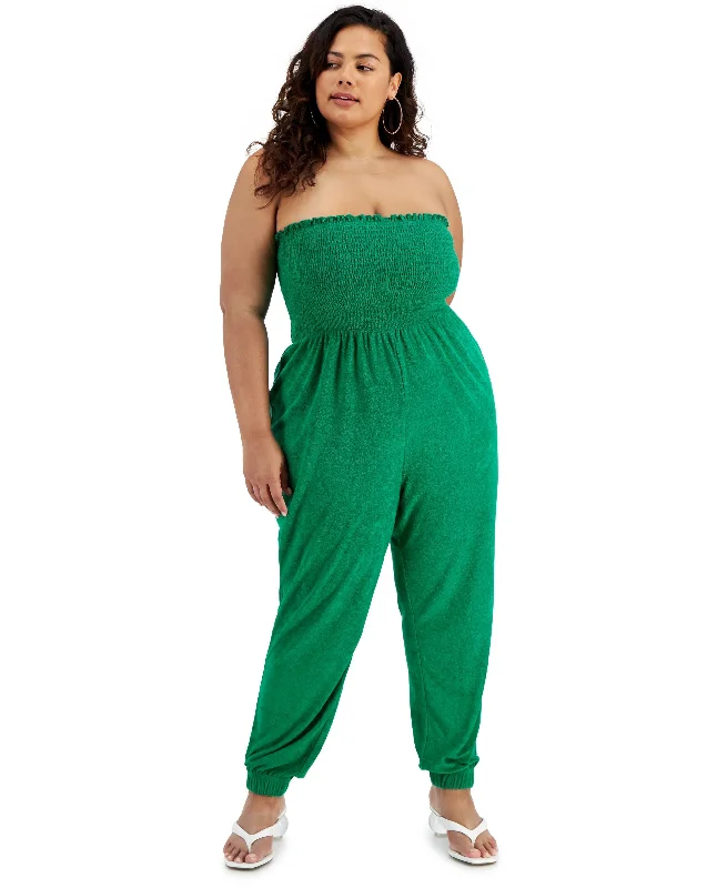 Markdowns Trendy Plus Size Terry Strapless Jumpsuit