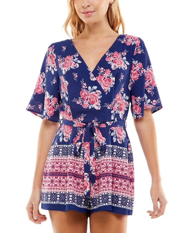 Online Only Trixxi Womens Juniors Surplice Printed Romper