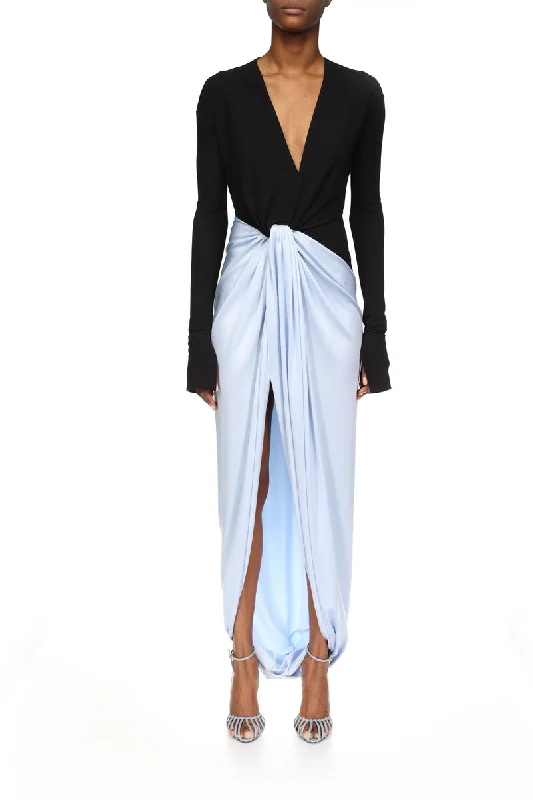 Deal Mania Long Sleeve Knot Detail Jersey Gown