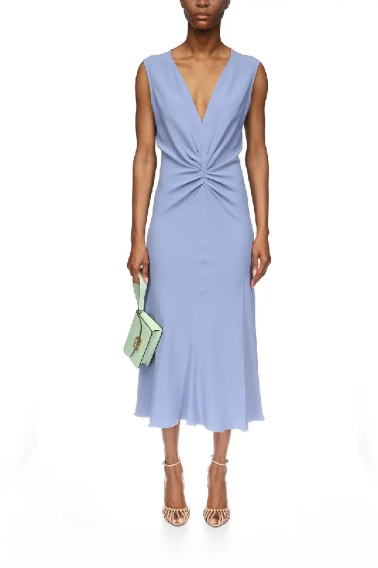 Price Break Sleeveless Gathered Waist Midi Dress